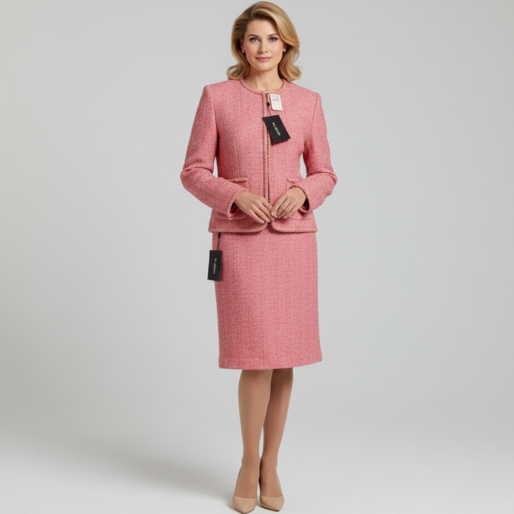 ST JOHN Collection NEW VINTAGE Pink Tweed Suit Size 8